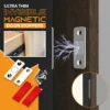 Sleek stainless steel ultra thin magnetic door closer hidden catch mounted inside a cabinet frame