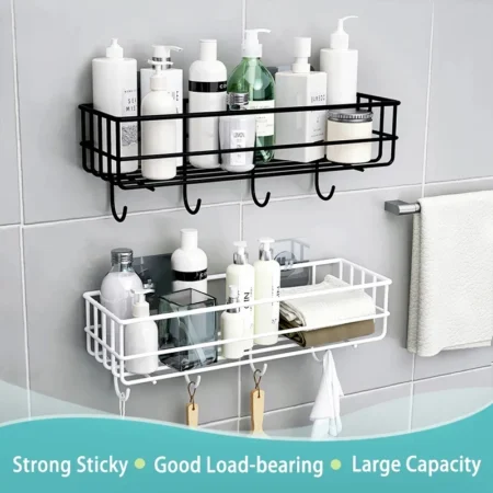 Wall Mounted Iron Bathroom Storage Shelf and Caddy Rack