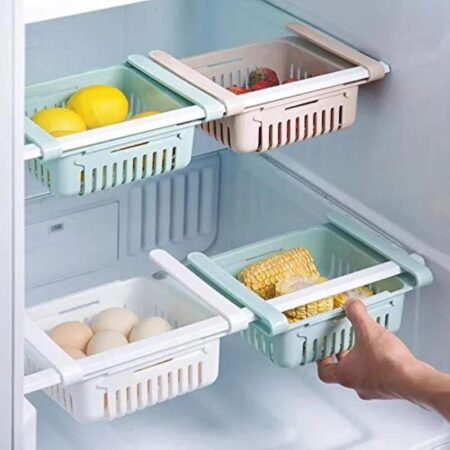 Adjustable Fridge Storage Basket | Sliding Refrigerator Organizer Drawer for Fruits, Vegetables & Eggs