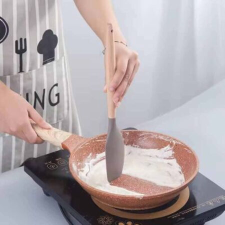 Silicone Curler Spatula Wooden Handle
