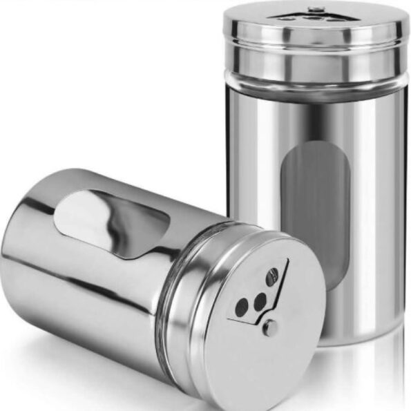 2 Pcs Stainless Steel Spice bottles with Rotating Cover and visible window