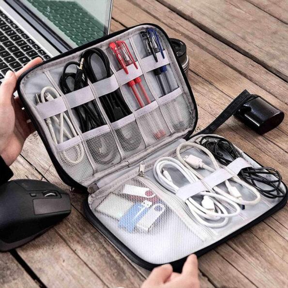 Travel Cable Organizer Bag with compartments for chargers cords and tech accessories