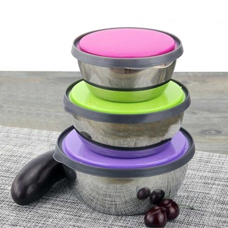 Stainles Steel Bowl Set with Color ful lids - Set of 3