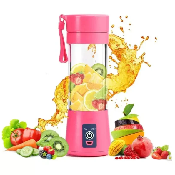 Rechargeable Travel Juicer Blender mixing fresh strawberries and bananas on a counter