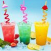 4 Pcs Reusable Silicone Straws with Fruit Toppers and Cleaning Brush