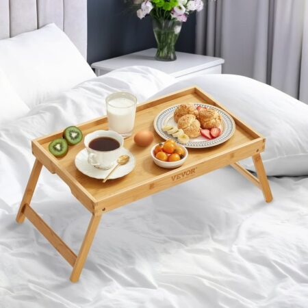 Foldable Bamboo Bed Tray Table – Portable Breakfast Serving Tray with Folding Legs for Bed, Sofa & Laptop Use