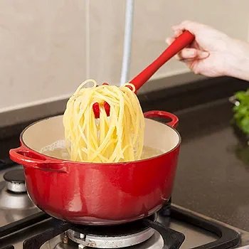Silicone Spaghetti Server Spoon – Heat-Resistant Pasta Fork with Portion Measure Hole