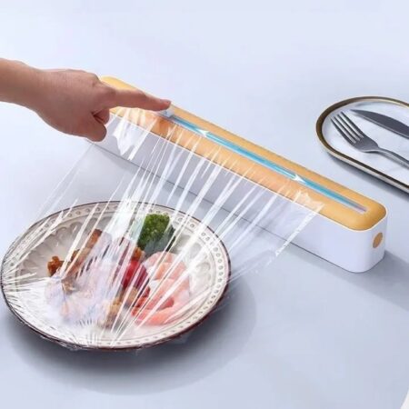 Magnetic Cling Film Cutter Dispenser – Multi-Purpose Plastic Wrap Roll Holder with Cutter for Kitchen Food Storage (Fridge & Freezer Safe)