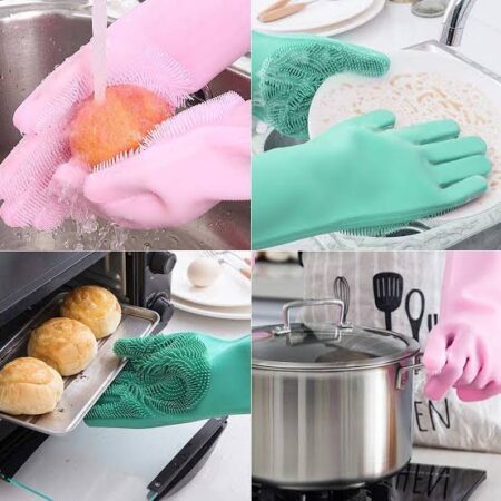 Silicone washing gloves with scrubber built in for dishwashing and cleaning
