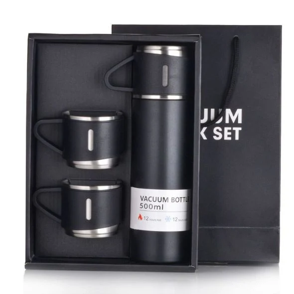 3 in 1 Hot and Cool Vacuum Flask Set with 3 Stainless Steel Cups