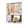 Multifunctional freestanding coat rack with fabric cover and shoe organizer rails