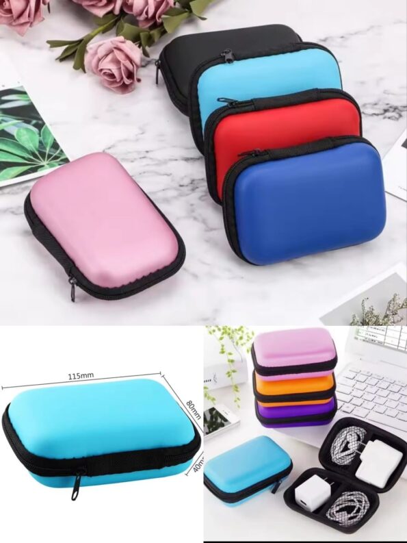 Portable EVA hard case cable organizer pouch with mesh pocket for earphones and USB cables