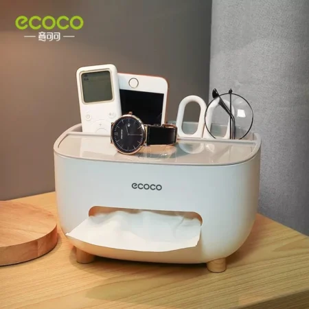 Ecoco Multifunctional Tissue Box Holder and desktop organizer on a table