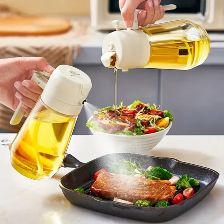 2 in 1 oil sprayer dispenser glass bottle for cooking and air frying