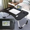 Foldable Wooden Laptop Desk with Cup and Tablet Holder for Bed and Sofa
