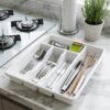 Multi Compartment Cutlery Tray for Kitchen Drawer Organization with spoons and forks