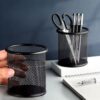 Round Metal Pen Organiser Wire Mesh Desk Stand