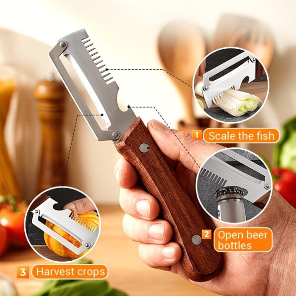 3 in 1 Wooden Handle Stainless Steel Peeler and Shredder