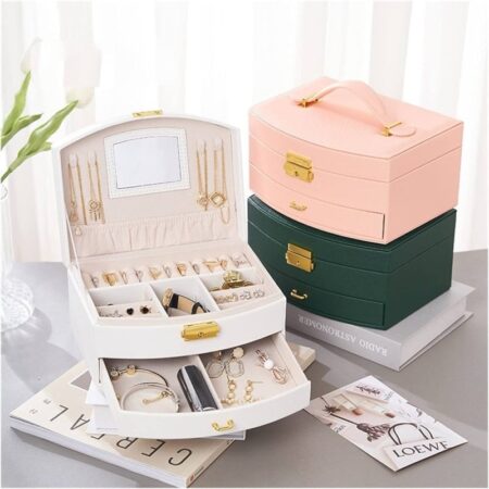 Multi Layer Fold Out Jewelry Organizer Box with Mirror