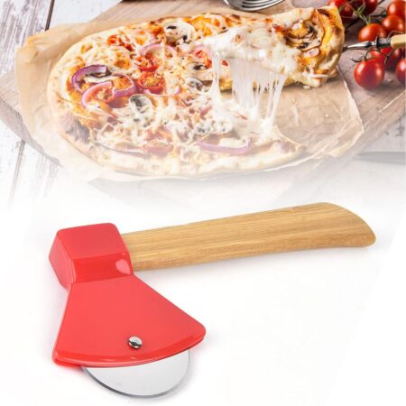 Viking Axe Pizza Cutter Wooden Handle Stainless Steel Slicer