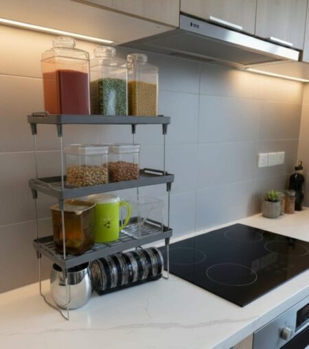 3 Tier Kitchen Countertop Spice Rack Stackable Jar Shelf