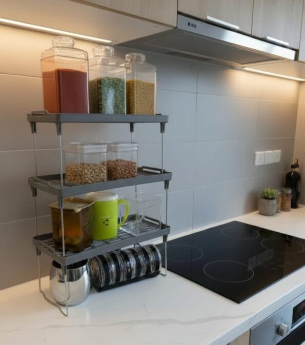 3 Tier Kitchen Countertop Spice Rack Stackable Jar Shelf