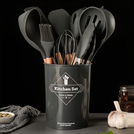 Silicone Kitchen Utensil Set with Countertop Holder Caddy