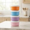 3 Piece Stackable Round Plastic Food Storage Containers with Lids