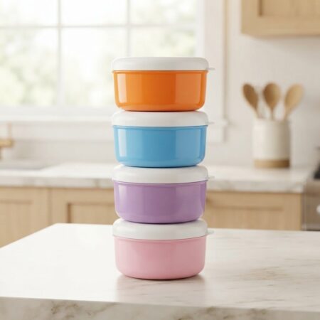 3 Piece Stackable Round Plastic Food Storage Containers with Lids