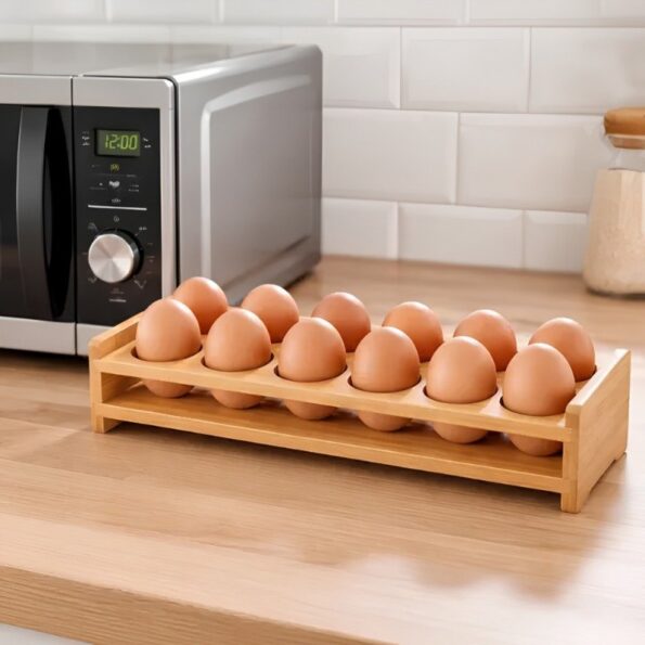 Wooden Egg Storage Holder 2 Tier Countertop Organizer Tray