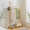 Wooden Clothes Rack Standing Garment Hanger Stand with Shelves