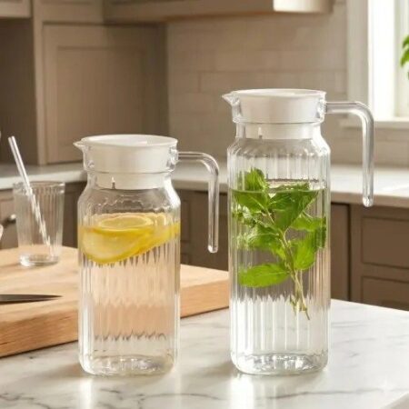 Glass Water and Juice Pitcher with Wooden Lid and Fruit Infused Water