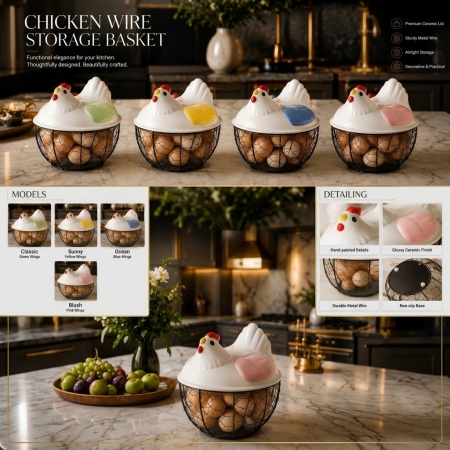 Hen Wire Egg Storage Basket – Decorative Kitchen Counter Organizer