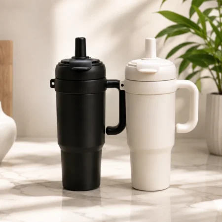 800ML Stainless Steel Vacuum Insulated Tumbler with Handle Black and White