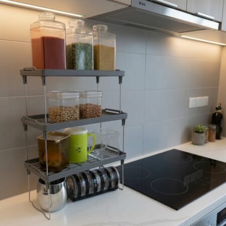 3-Tier Kitchen Countertop Spice Rack – Stackable Jar & Condiment Storage Shelf