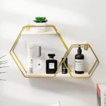 Golden Hexagon Floating Wall Shelves Decorative Metal Rack
